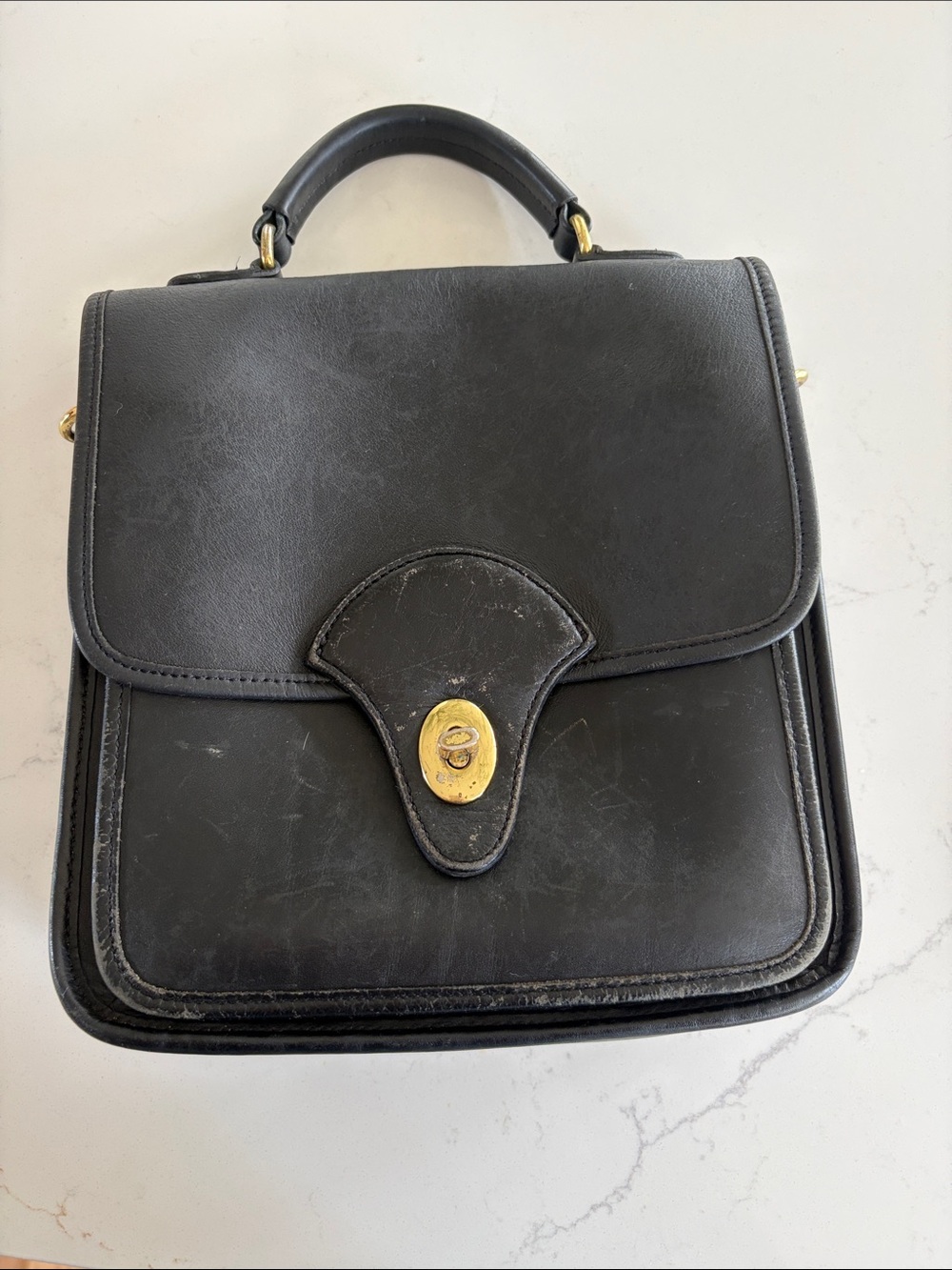 Kirkland Signature Black Leather Top-Handle purse with Gold Hardware